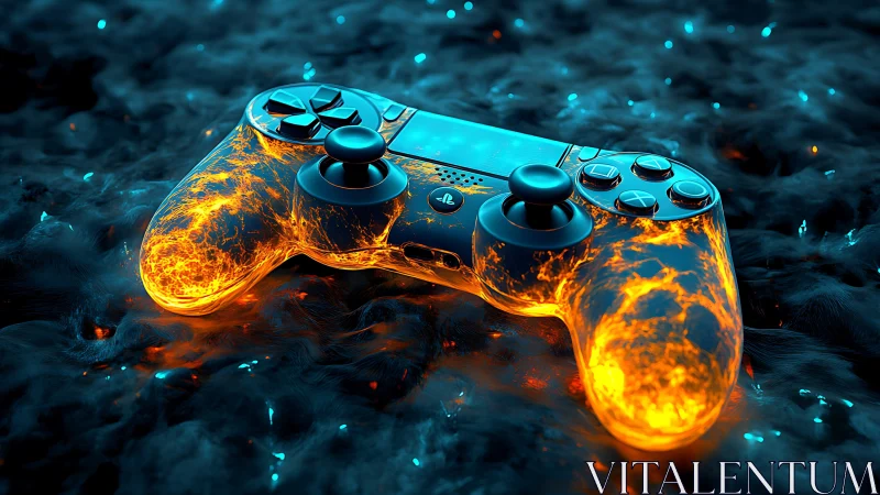Luminous game controller with molten lava glow effect.