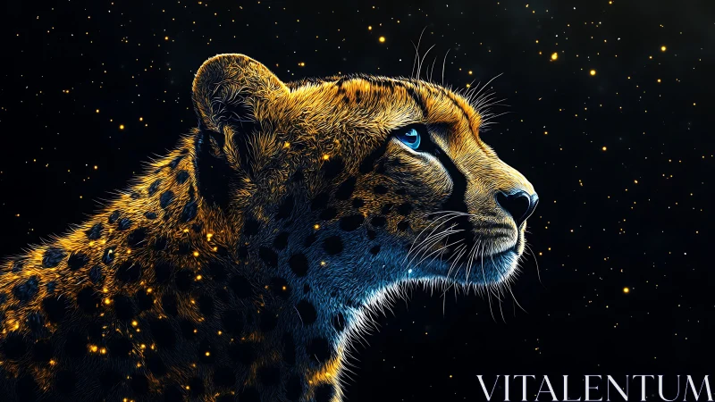 Luminescent Cheetah Portrait: Celestial Mapping in Nocturnal Fauna.