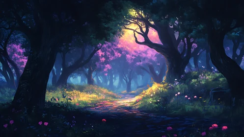 Enchanted Forest Glow: Bioluminescent Woodland Path.