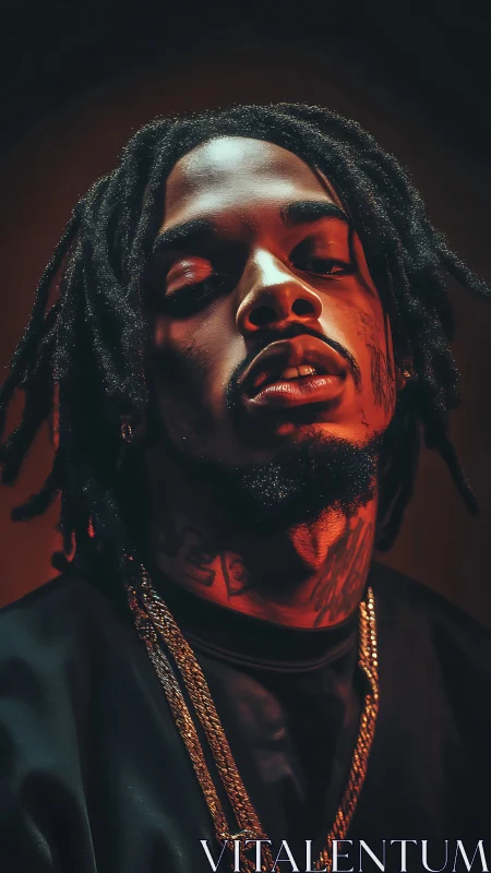 Moody hip hop portrait glows with dramatic red rim light