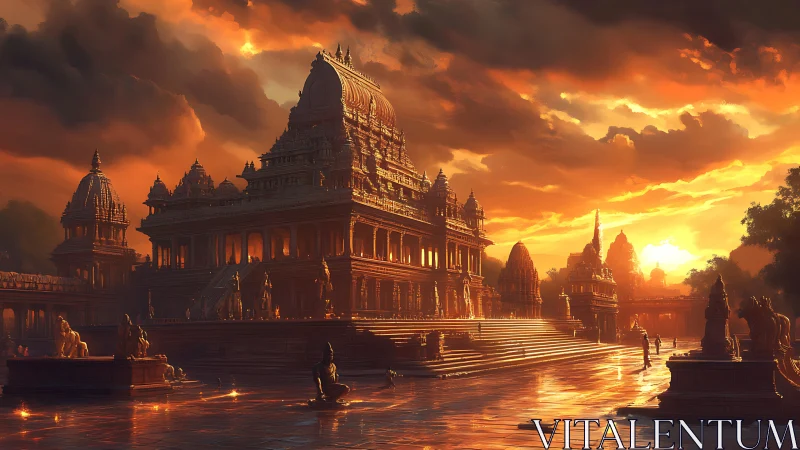 Digital render depicts monumental temple complex at sunset