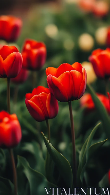 Backlit Red Tulips Display Depth-of-Field Rendering With Selective Focus Techniques