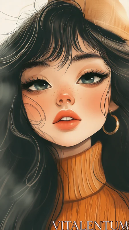 Autumn portrait girl with teal eyes and golden sweater.