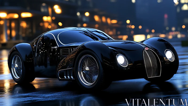 Neo-streamlined black coupe with retro aerodynamic bodywork.