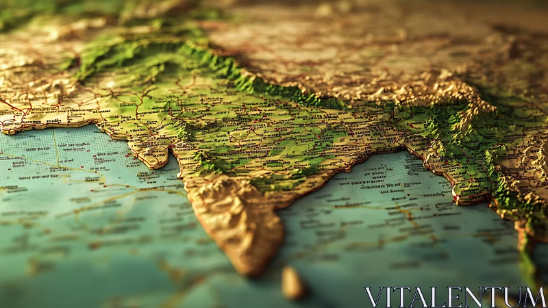 Inviting raised relief map warmly highlights the Indian subcontinent