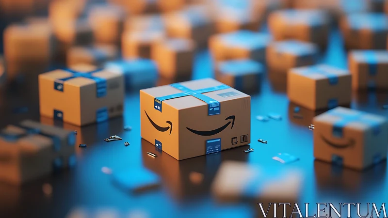 3D render shows branded shipping box among many parcels.