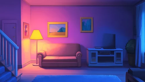 Bicolor interior lighting balances warm lamp glow and cool window tones