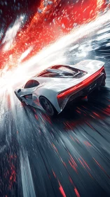 Hyperdrive supercar slashes through a streaking neon storm