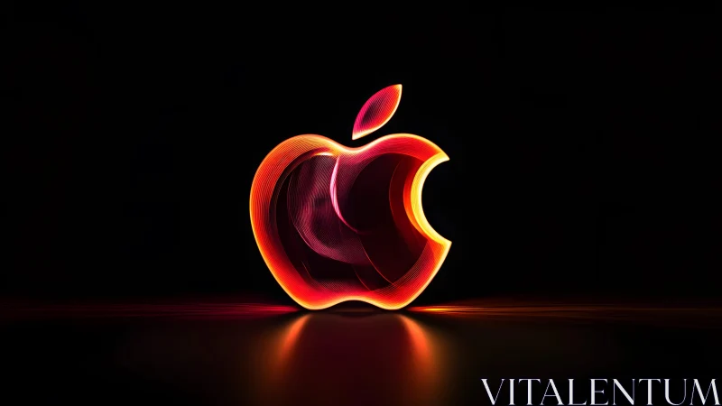Vibrant Neon Apple Logo on Black Background, Digital Art Style. Vibrant Neon Apple Logo on Black Background, Digital Art Style.