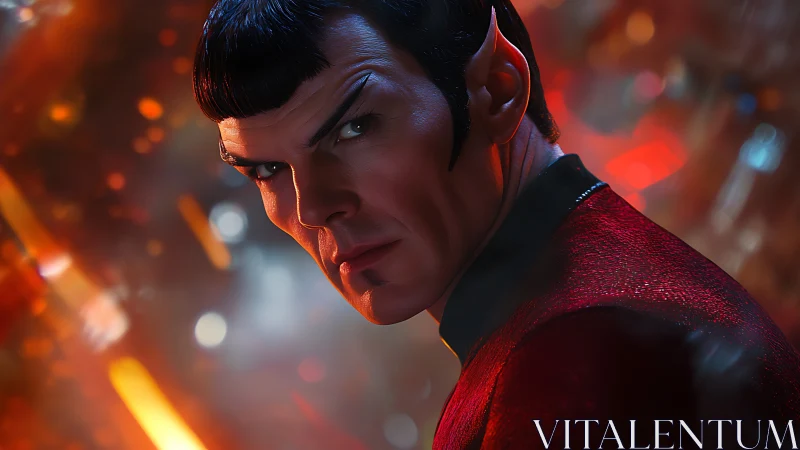 Stoic alien officer portrait in vivid cinematic bokeh.