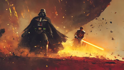 Galactic Showdown: Iconic Villain Faces a Determined Warrior.