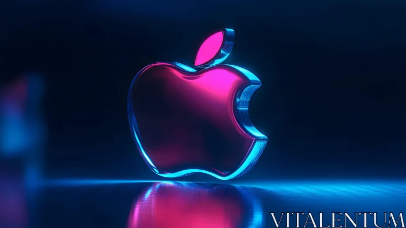 Futuristic Apple Logo in Neon Glass Style with Blue and Pink Glow.