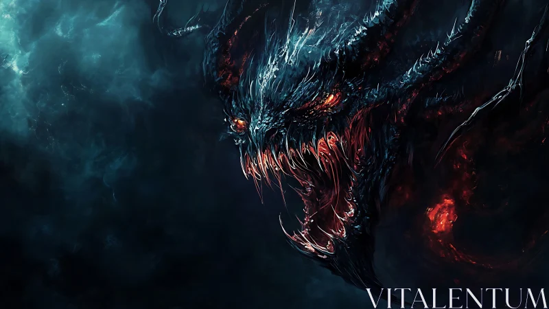 Abyssal flame serpent erupts from stormlit cosmic darkness.