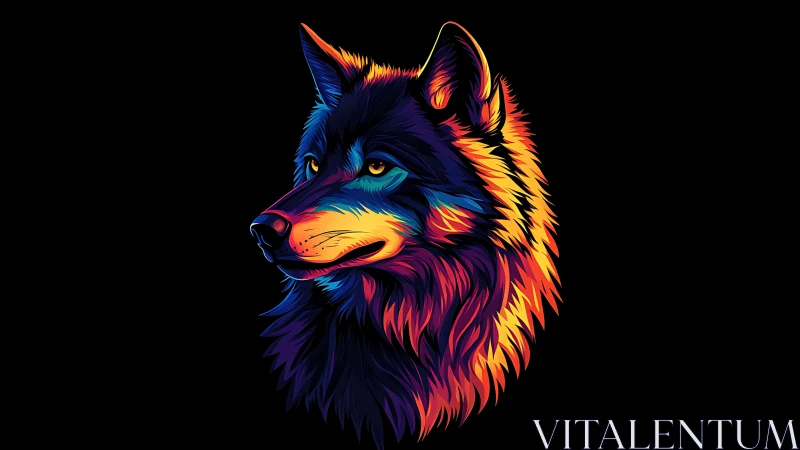 Neon gradient wolf portrait on black minimalist background.