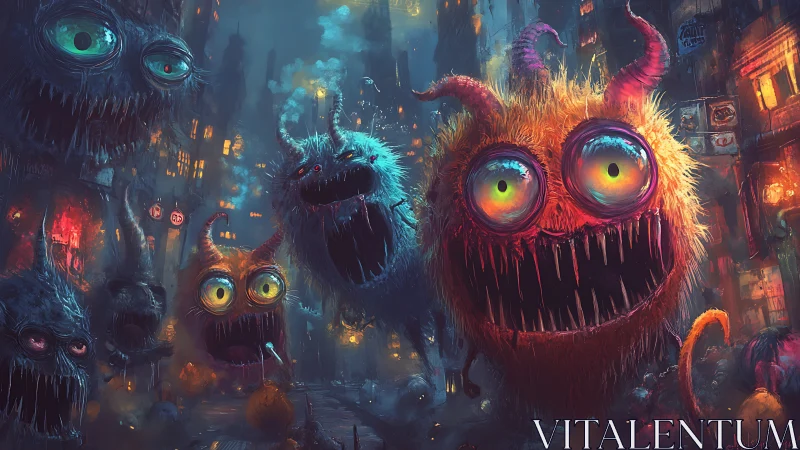 Neon fanged monsters flood night city with feral energy.