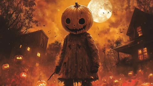 Pumpkin-headed night stalker rules a smoldering harvest moon