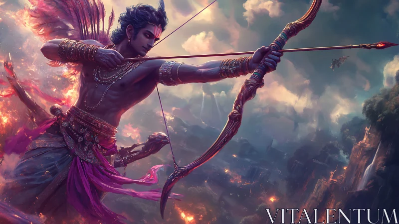 Skybound divine archer looses a flame tipped destiny shot.