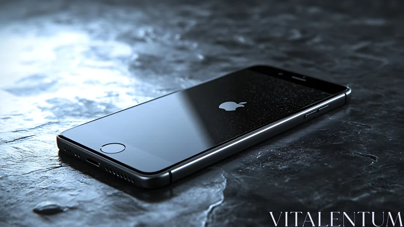 Contemporary Smartphone on Textured Stone Surface with Atmospheric Lighting.