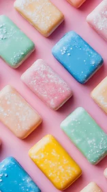 Colorful Sugar-Coated Soaps on Pink Background.