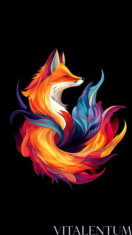 Color-swirled fox curled in a dreamy night glow.