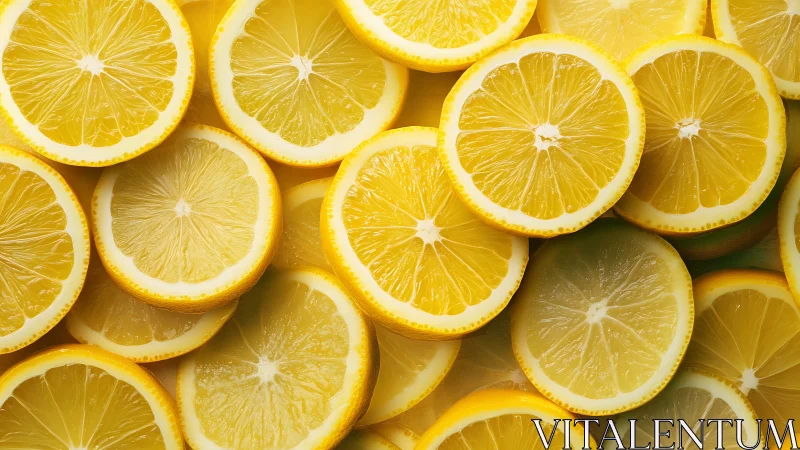 Close-up composition of overlapping sliced yellow lemons.