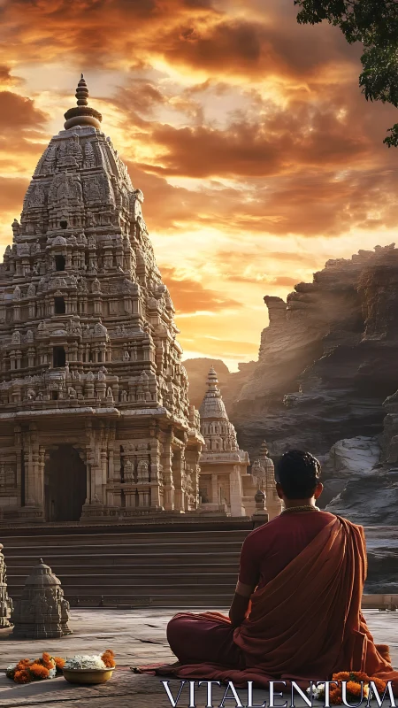 Monk lets dusk-poured light turn stone temple into silence