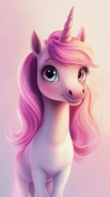 Sweet pastel unicorn with bright eyes and flowing pink mane.