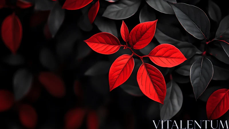 Red leaves cluster stands out against dark blurred foliage