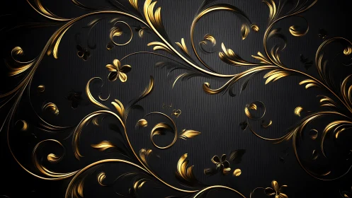 Golden floral swirls dancing across deep charcoal night.