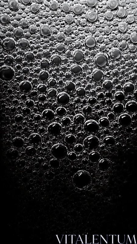 Monochrome close-up view of clustered liquid surface bubbles.