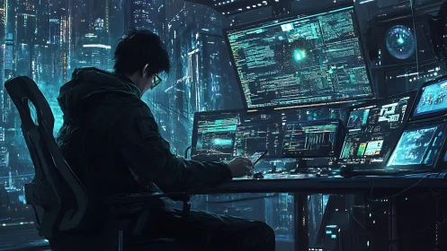 Midnight code sorcerer steering neon city data storms.