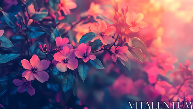 Pink Blossoms Glow in Magical Golden Light