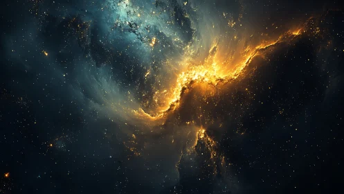 Stellar nebula erupts with golden plasma across deep void