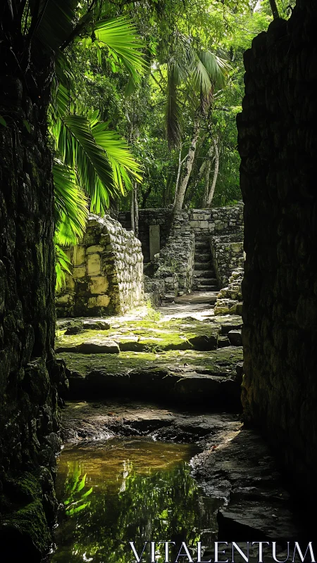 Sunlit jungle ruins emerge beyond a shadowed stone passage