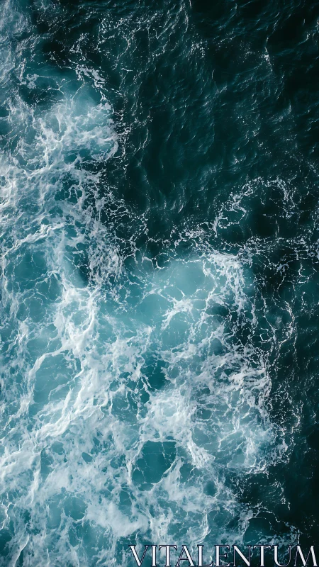 Crashing turquoise waves churn in a powerful ocean close-up