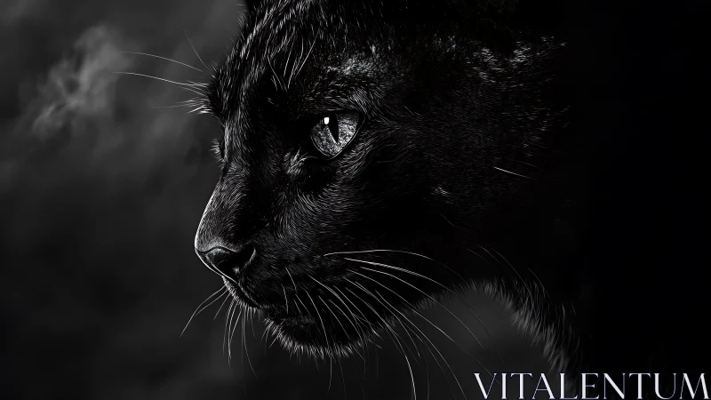 Black cat profile in high contrast monochrome study.