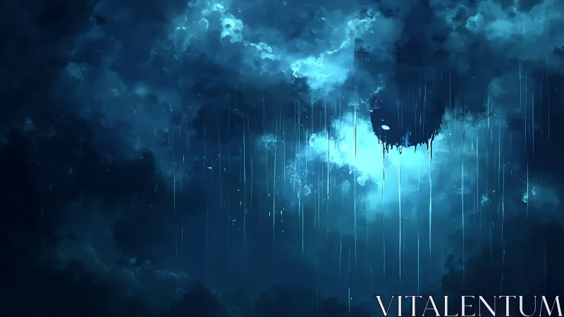 Moonlit void creature emerges through fractured storm clouds