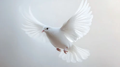 White Dove in Flight with Wings Spread.