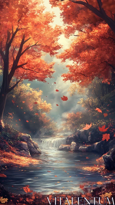 Golden autumn creek under a gentle curtain of leaves.