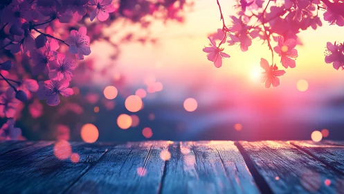 Sunset blossoms over a quiet wooden daydream table.