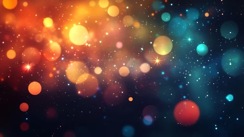 Glowing bokeh orbs drift across a cosmic night sky.