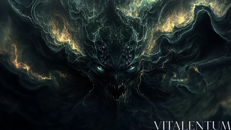 Storm-forged shadow creature emerges with blazing cosmic eyes