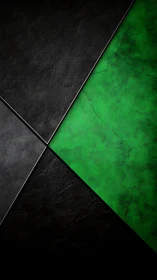Green metal panel intersects black textured surfaces sharply.