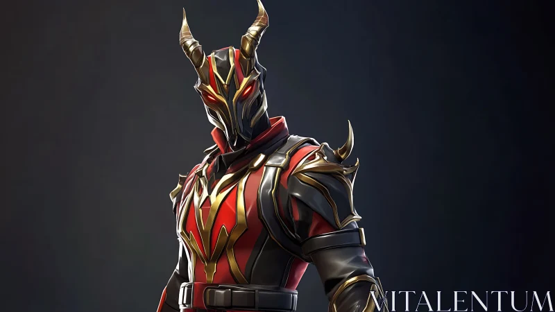 Demonic armored warrior with glowing eyes in dark void