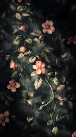 Classical Botanical Illustration with Layered Floral Composition on Dark Ground