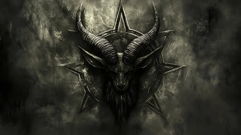Horned demonic sigil emerges from shadowed metallic wall