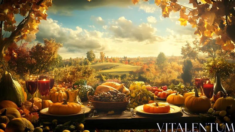 Cozy autumn harvest table glowing with golden countryside warmth.