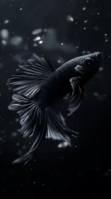 Midnight betta fish glides through moody dark waters