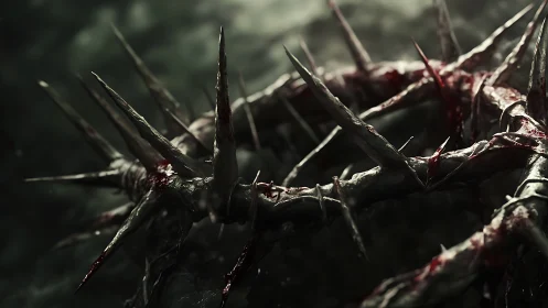 Gritty crown of thorns glowing in shadowy, moody light.