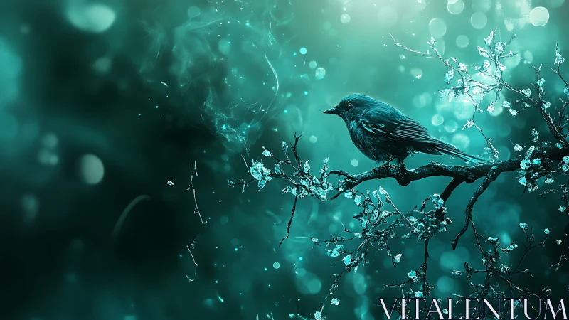 Frost-Encrusted Songbird Perched on Crystalline Ice-Laden Branch.